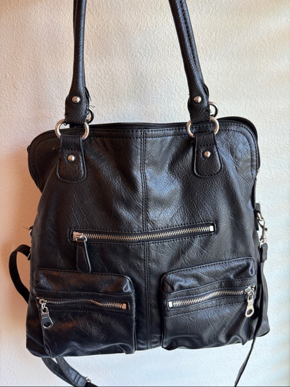 Style & Co. Black Shoulder Tote with Front Zip Pockets